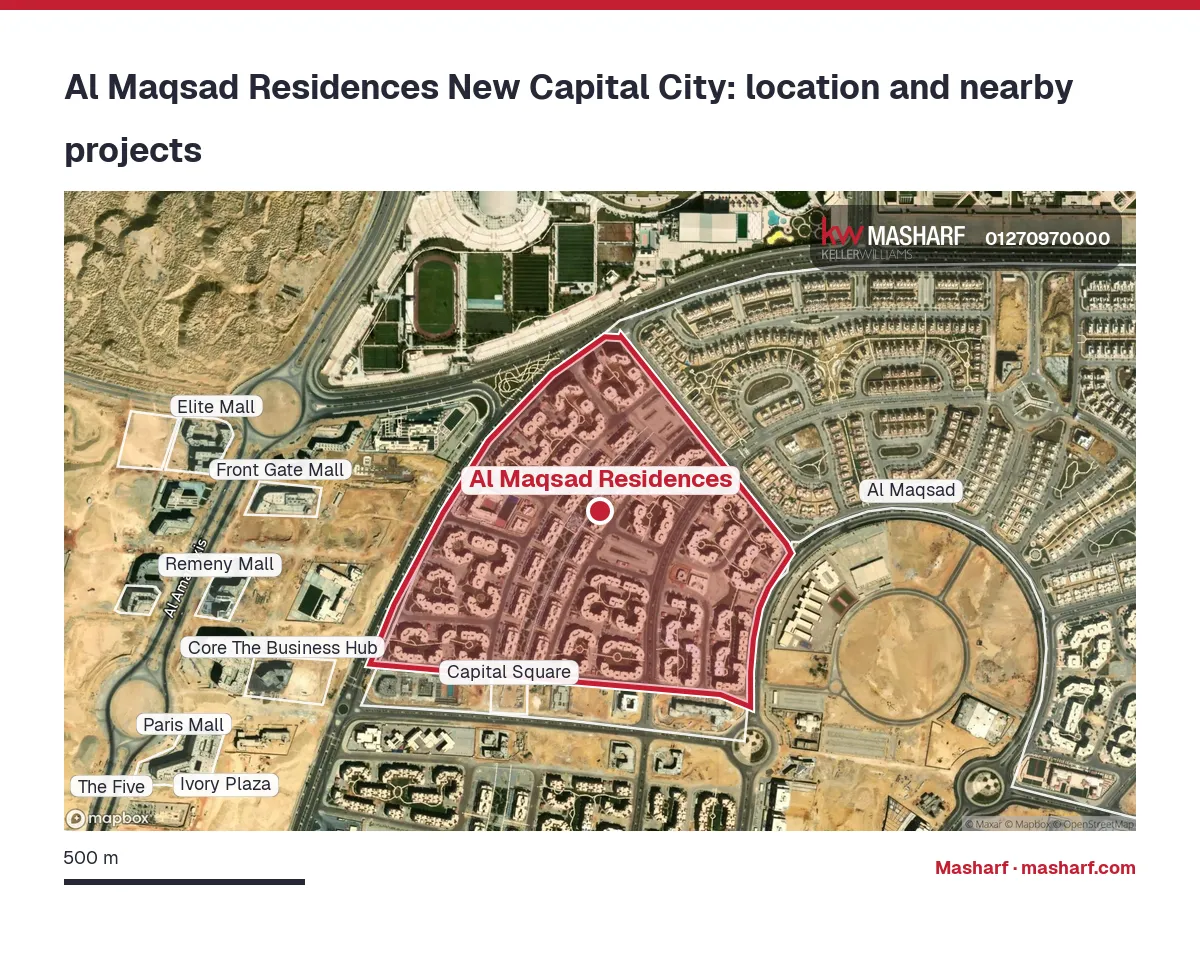 Where is Al Maqsad Residences located?