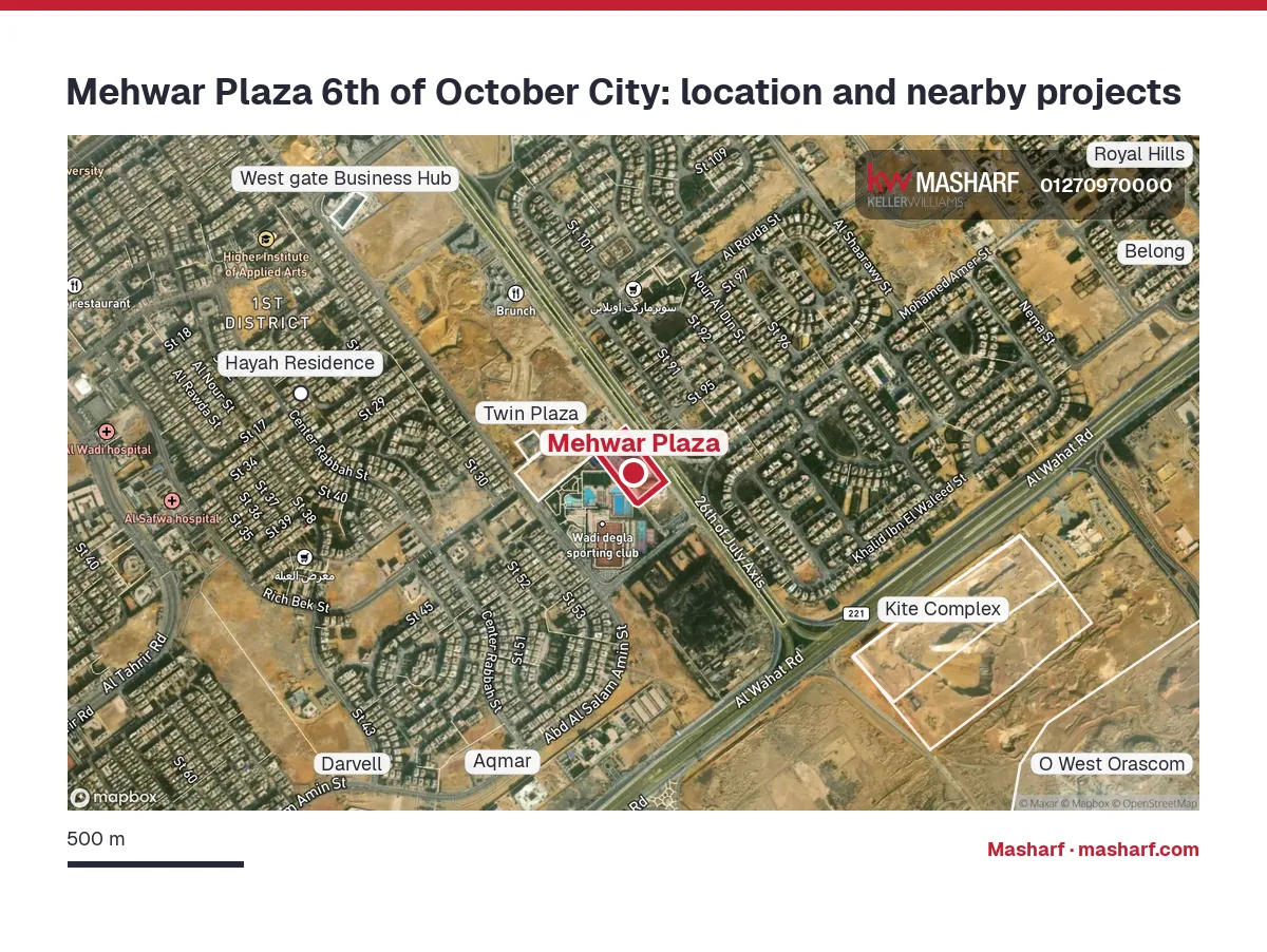 Where is Mehwar Plaza located?
