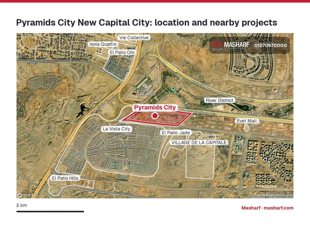 Where is Pyramids City located?
